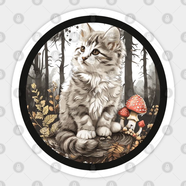 Vintage Cute mushroom Cat Floral Garden Kitten Mom of Cats Sticker by RetroZin